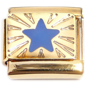 Blue Star Burst Goldtone Base Italian Charm Blue Star Burst Goldtone Base Italian Charm