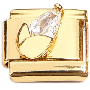Clear Bling Flower Goldtone Base Italian Charm Clear Bling Flower Goldtone Base Italian Charm