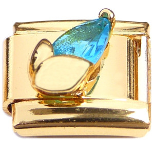 Blue Bling Flower Goldtone Base Italian Charm Blue Bling Flower Goldtone Base Italian Charm