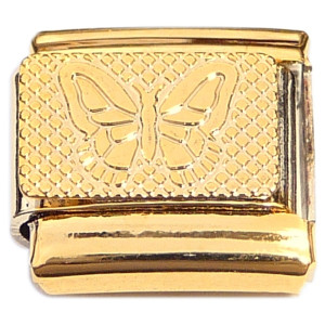 Patterned Butterfly Goldtone Base Italian Charm Patterned Butterfly Goldtone Base Italian Charm
