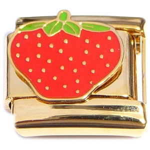 Juicy Strawberry Goldtone Base Italian Charm Juicy Strawberry Goldtone Base Italian Charm