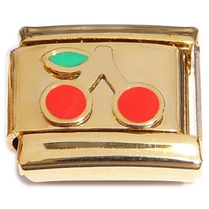 Cute Cherries Pair Gold Base Italian Charm