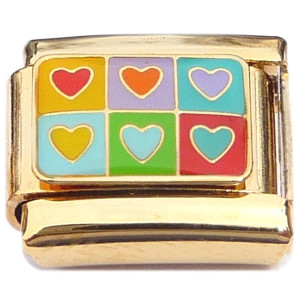 Assorted Hearts Goldtone Base Italian Charm Assorted Hearts Goldtone Base Italian Charm