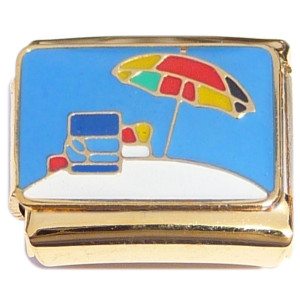 Beach Chair Umbrella Goldtone Base Italian Charm