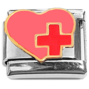 Pink Heart Red Cross Italian Charm Pink Heart Red Cross Italian Charm