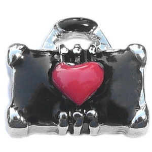 Black Suitcase With Heart Floating Locket Charm Black Suitcase With Heart Floating Locket Charm