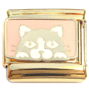 Cute Cat Face Kitten Peeking Goldtone Base Italian Charm