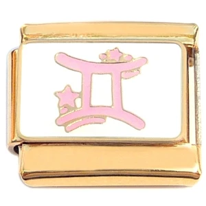 Gemini Zodiac Sign Gold Base Italian Charm