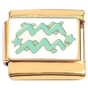 Aquarius Zodiac Sign Gold Base Italian Charm