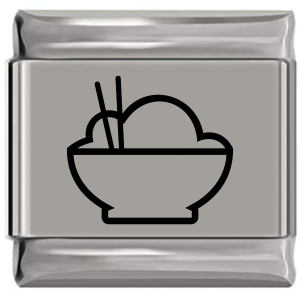 Rice Bowl and Chopsticks Laser Engraved Italian Charm (9mm Standard Size)