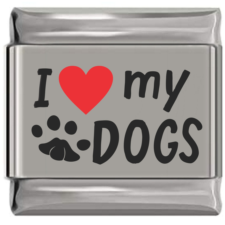 I Love My Dogs Red Heart Laser Engraved Italian Charm
