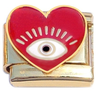 Evil Eye Protection Red Heart Goldtone Base Italian Charm