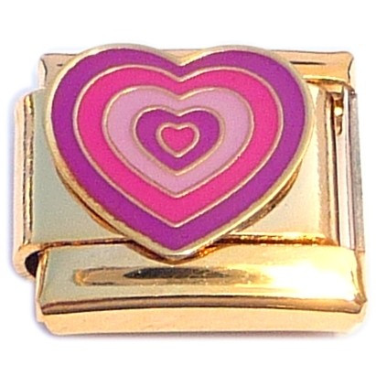 Hearts Pink Purple Gold Base Italian Charm