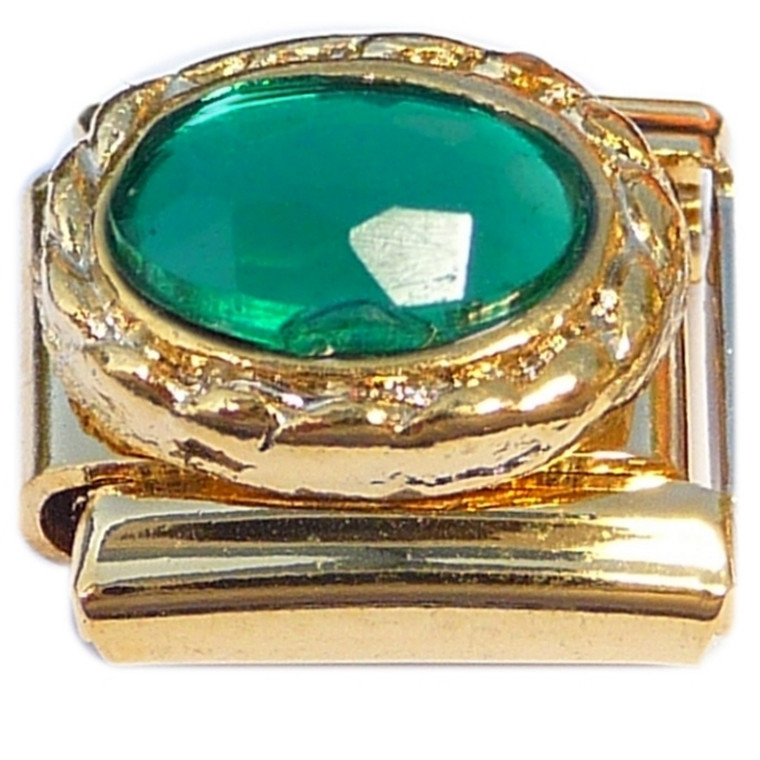 Green Oval Bling Gold Base Italian Charm