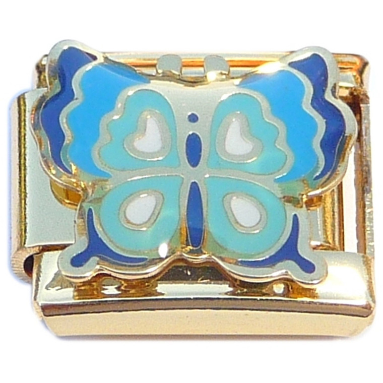 Blue Butterfly Gold Base Italian Charm