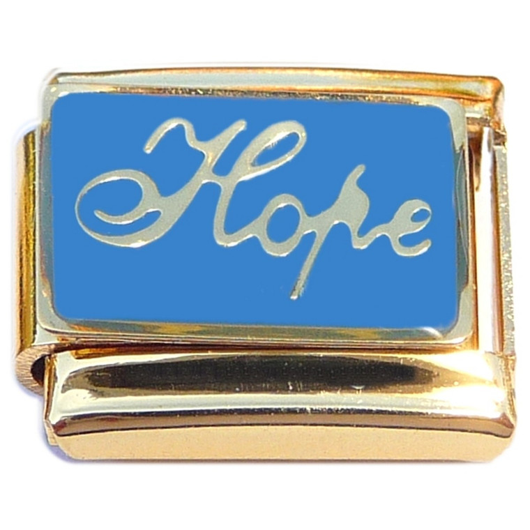 Hope Blue Background Gold Base Italian Charm