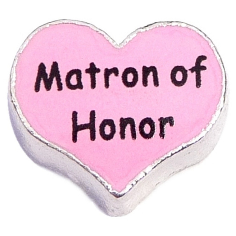 Matron Of Honor Pink Heart Floating Locket Charm