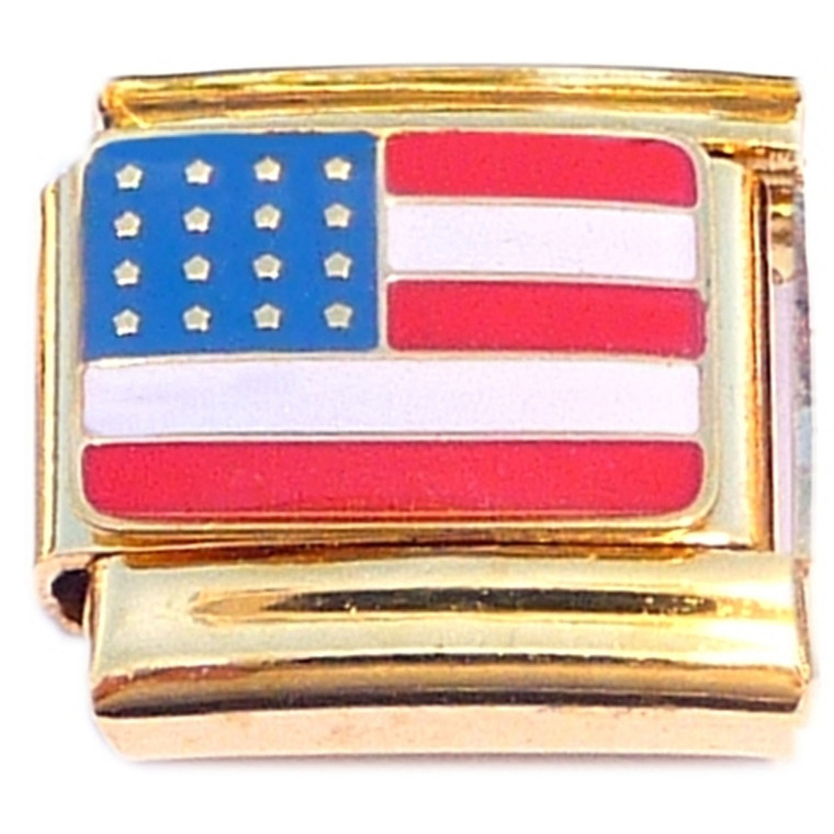 USA American Flag Gold Base Italian Charm