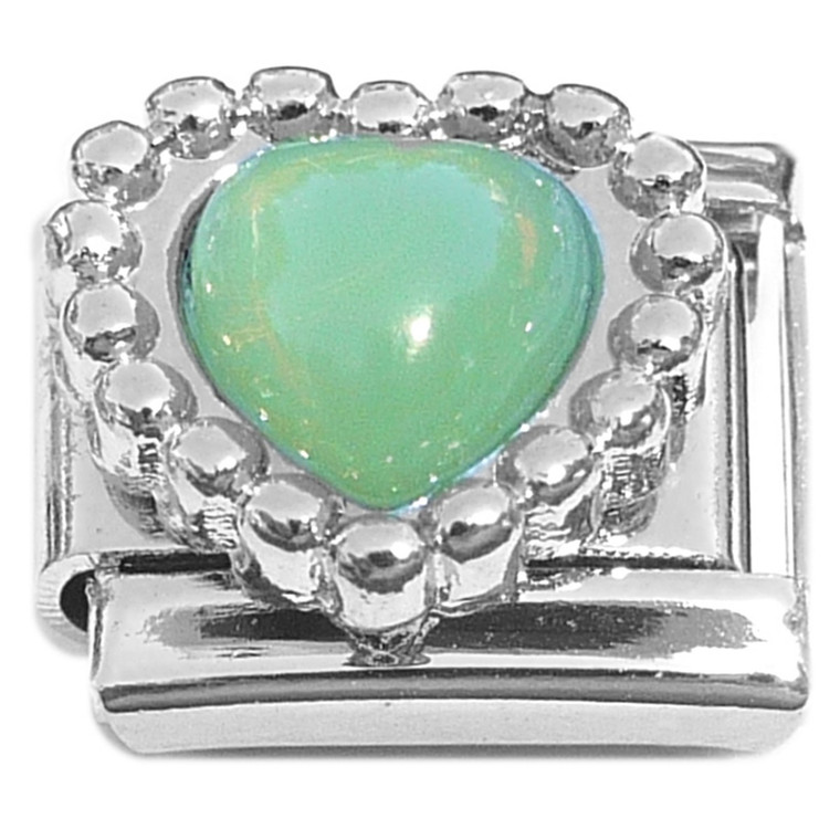 Vintage Green Heart Pearly Italian Charm