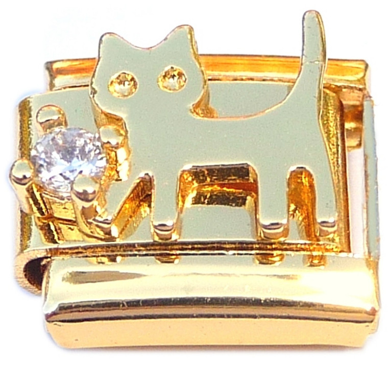 Bling Cat Gold Base Italian Charm