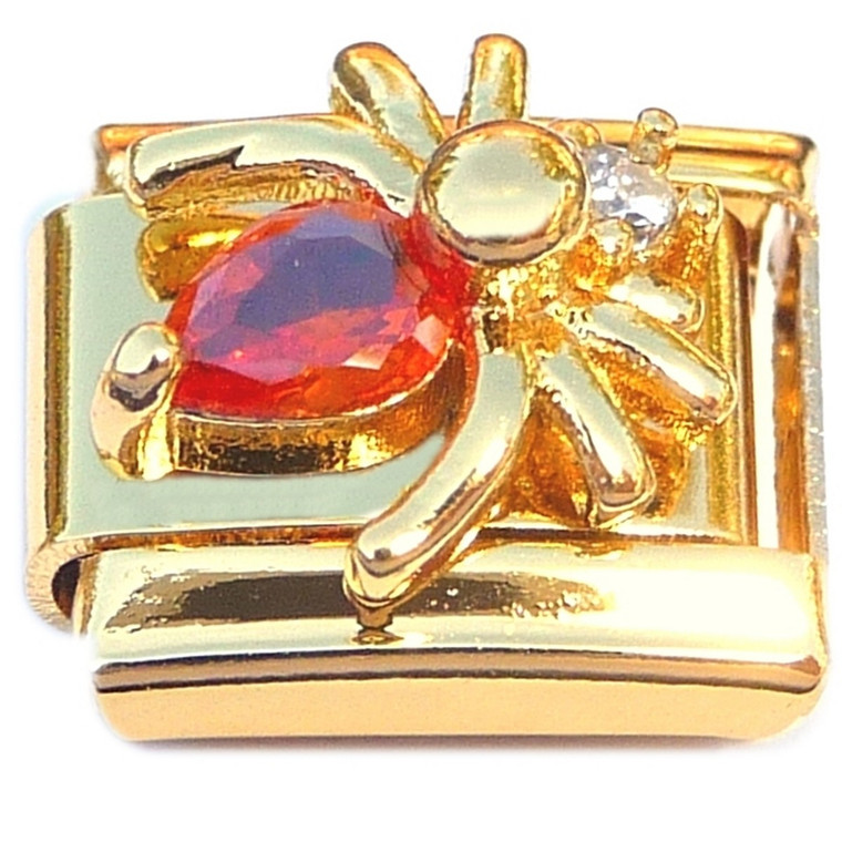 Red Bling Spider Goldtone Base Italian Charm