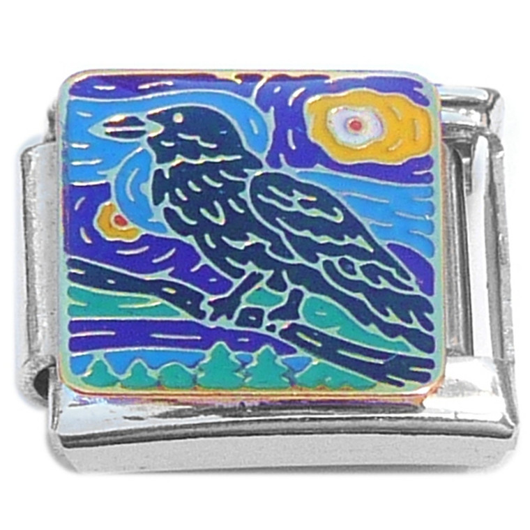 Starry Night Bird Crow Raven Italian Charm