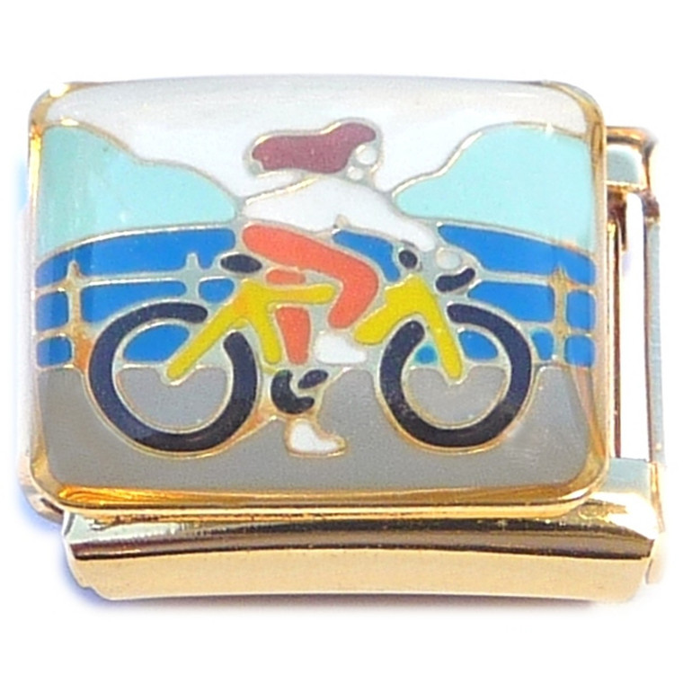 Cycling Bike Rider Gold Base Italian Charm