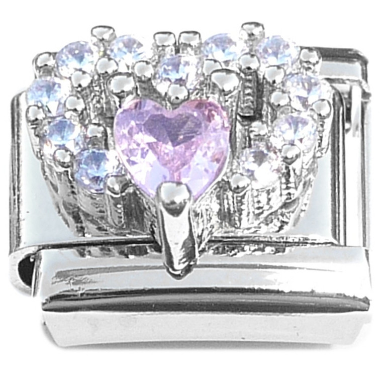 Heart Design Pink Bling Italian Charm