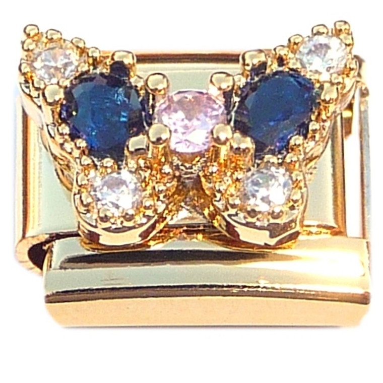 Butterfly Pink Blue Bling Gold Base Italian Charm