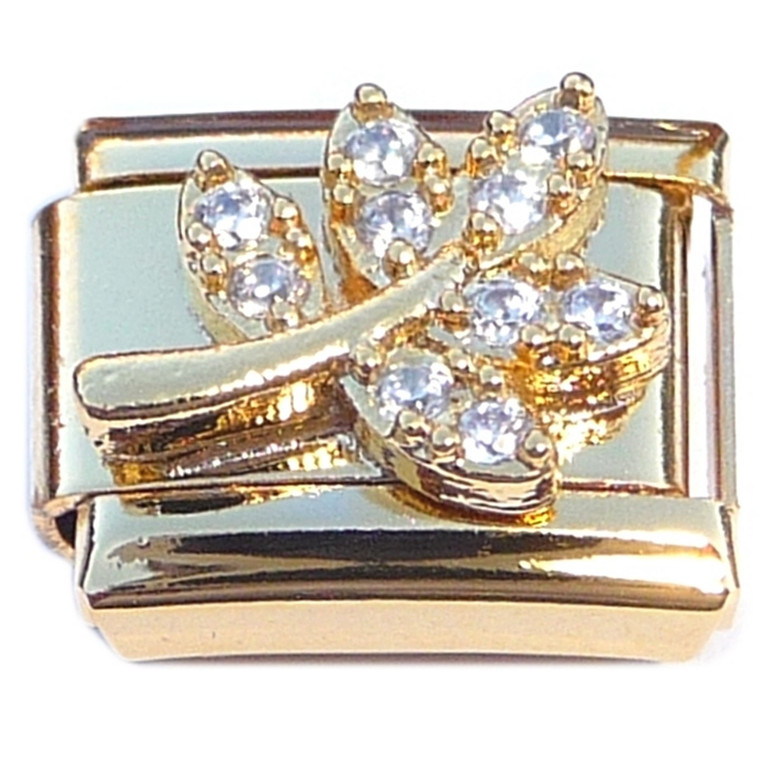 Leaf Branch Bling Gold Base Italian Charm