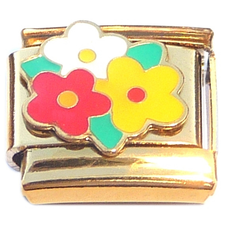 Colorful Flowers Gold Base Italian Charm