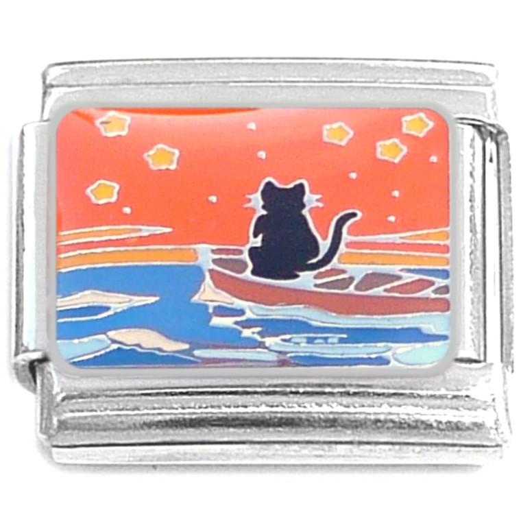 Cat Boat Sunset Italian Charm