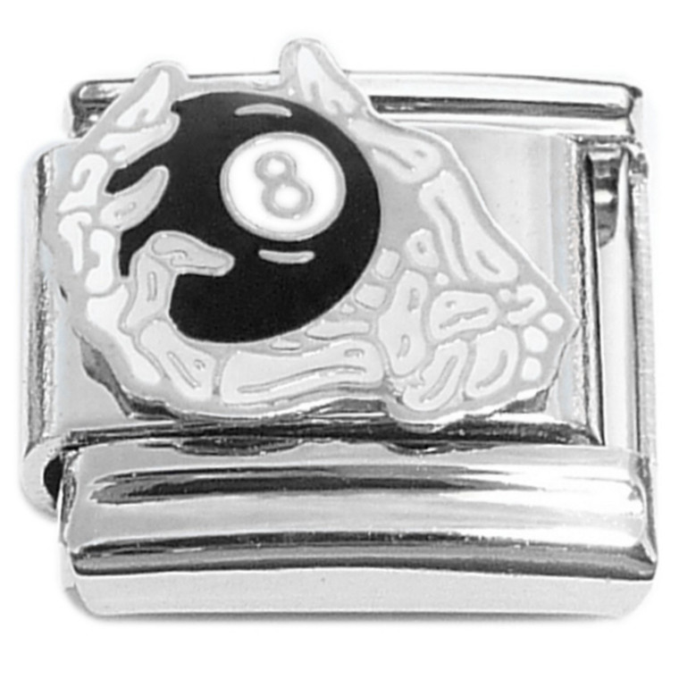 Eight Ball 8 Pool Ball Skeleton Hand Bones Italian Charm