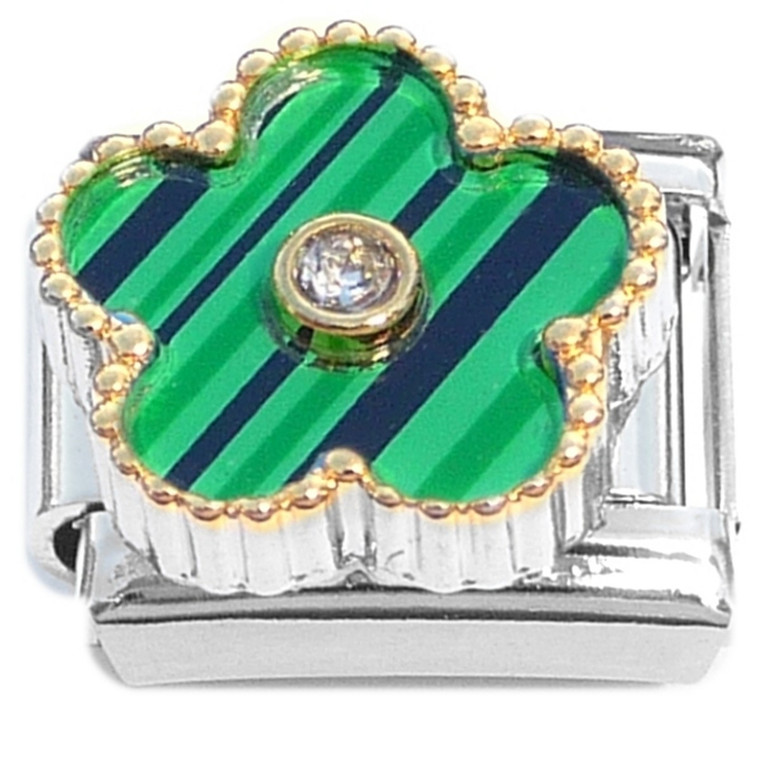Green Black Flower Fringed Italian Charm