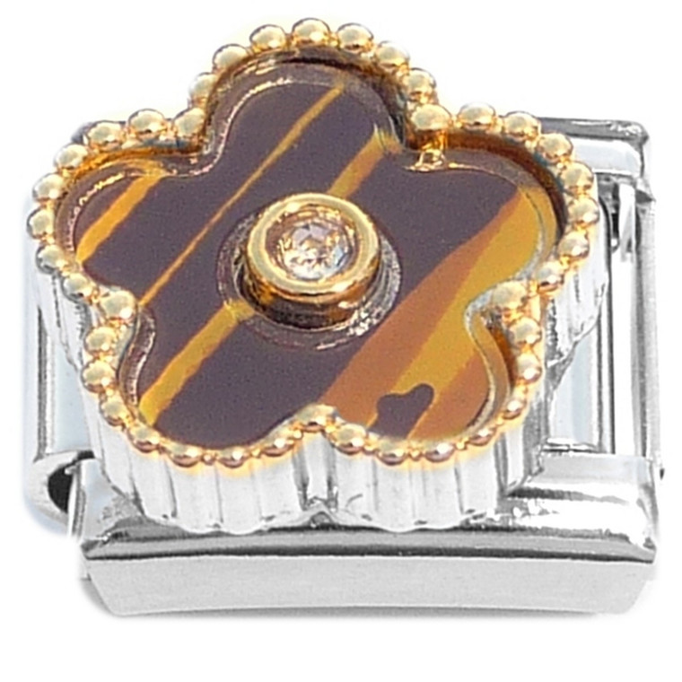 Brown Yellow Flower Fringed Italian Charm