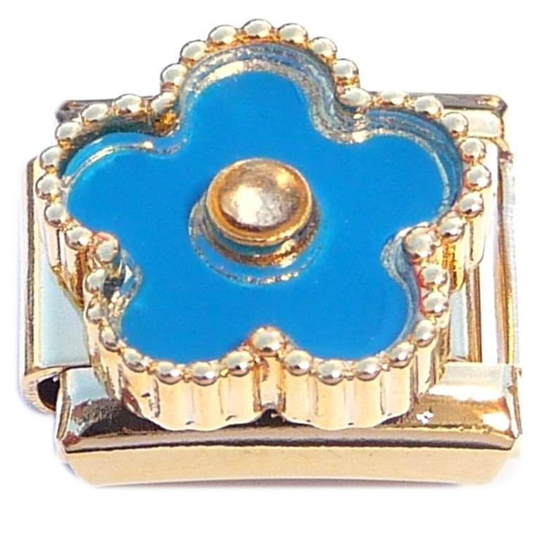 Blue Flower Fringed Gold Base Italian Charm