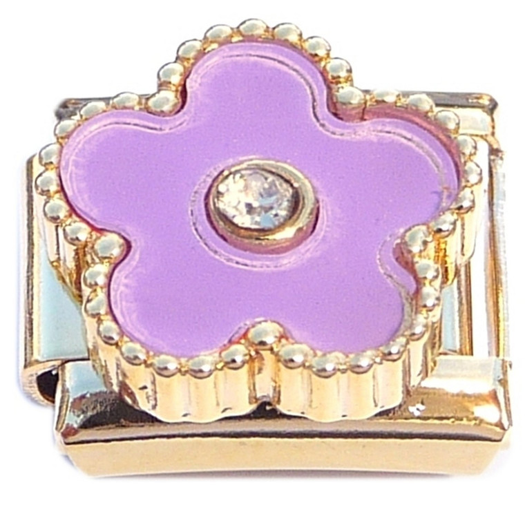 Purple Flower Fringed Gold Base Italian Charm