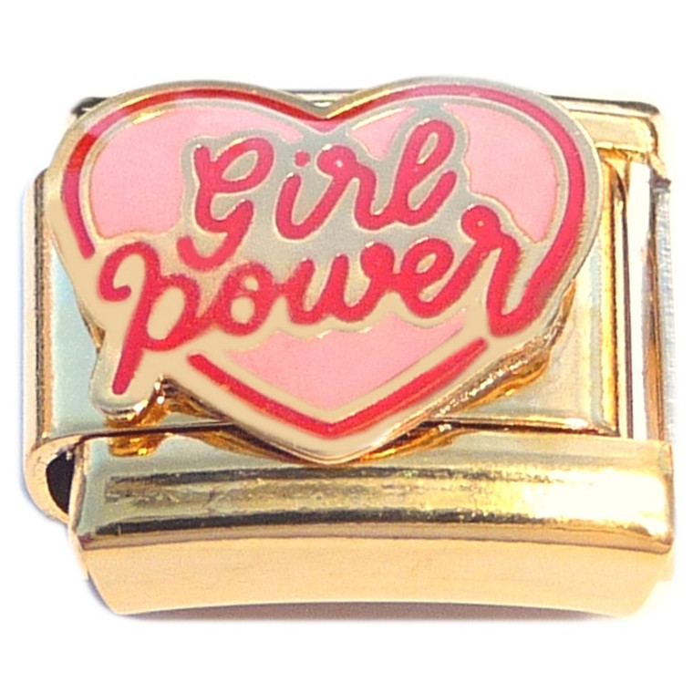 Girl Power Heart Gold Base Italian Charm