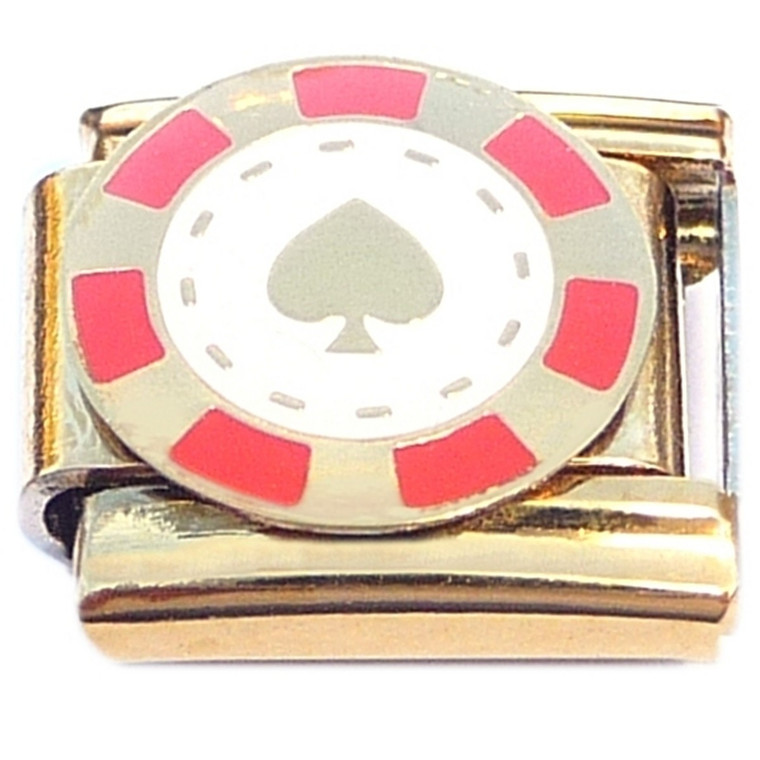 Red Poker Chip on Gold Base Italian Charm