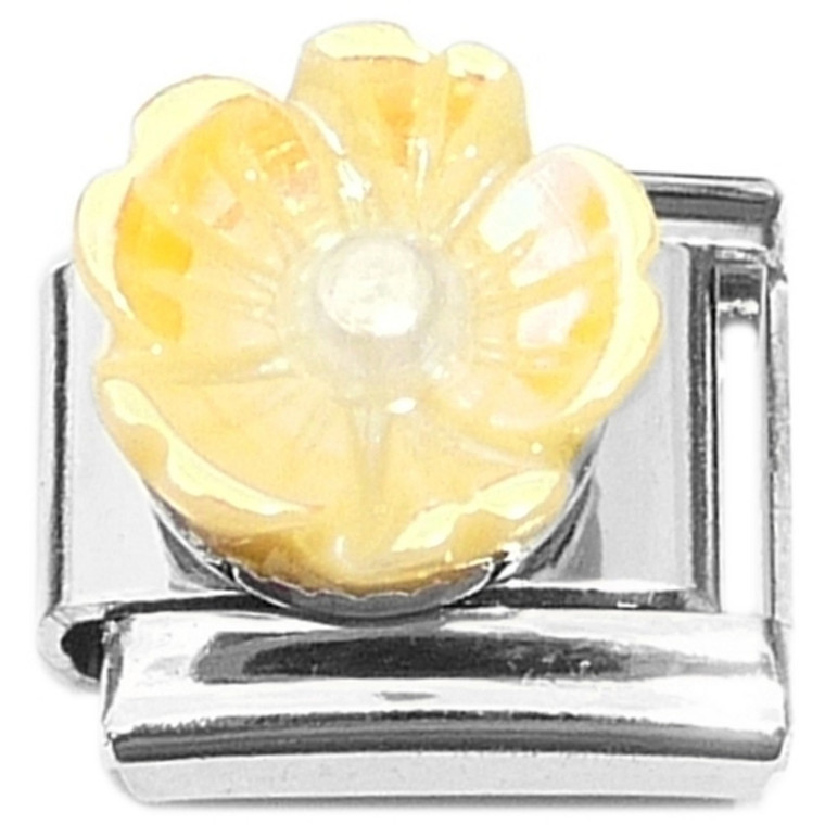 Raised Yellow Pearly Flower Italian Charm