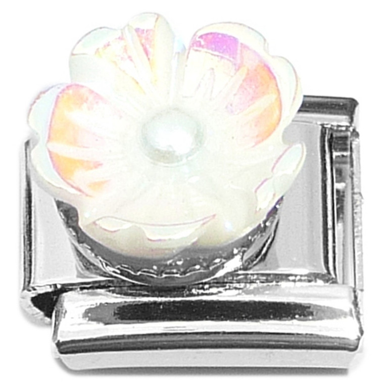 Raised Iridescent Pearly Flower Italian Charm