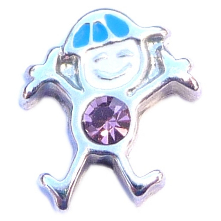 June Boy Silvertone Floating Locket Charm