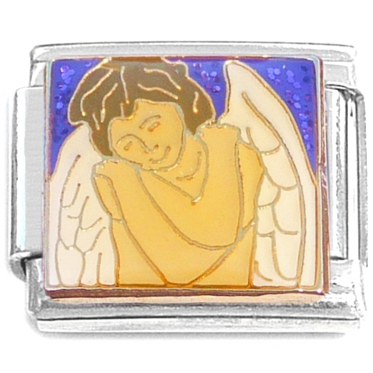 Angel Wings Purple Sparkle Italian Charm