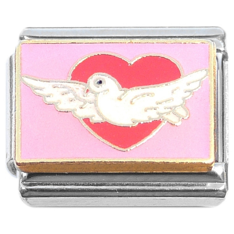 White Bird Flying Pink Italian Charm