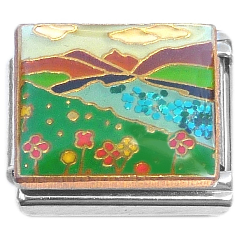 Colorful Flowers Grass Sparkle River Italian Charm