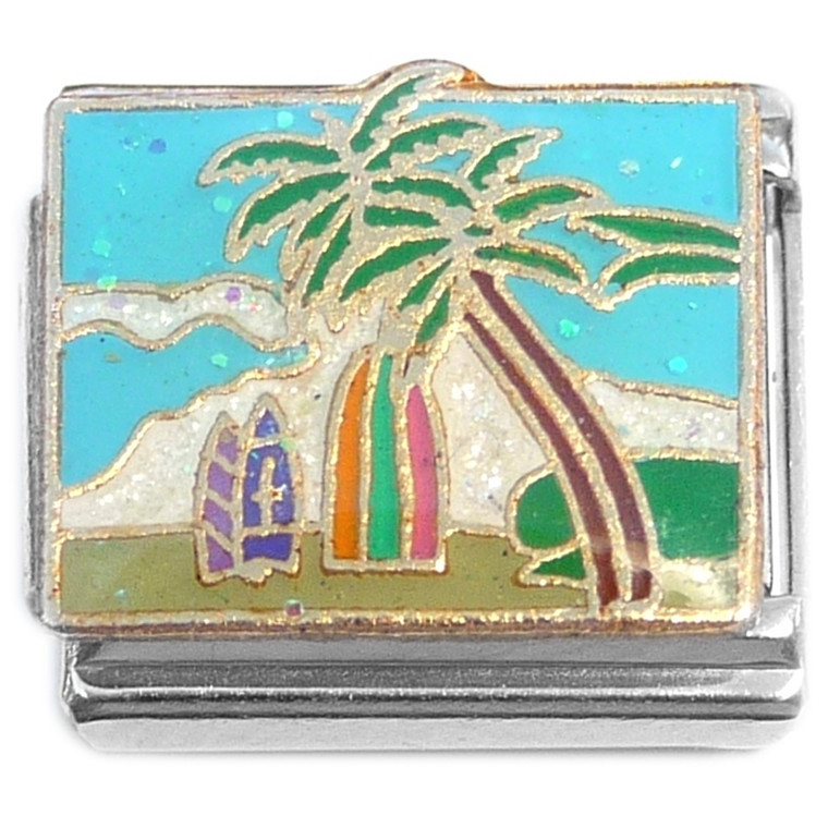 Surf Boards Palm Tree Beach Sky Italian Charm