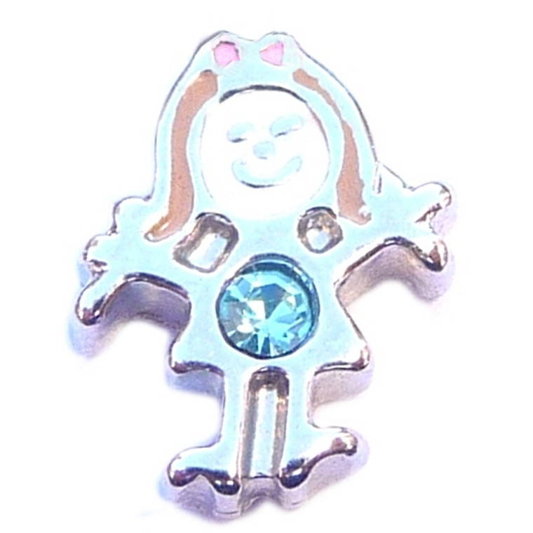 March Girl Silvertone Floating Locket Charm