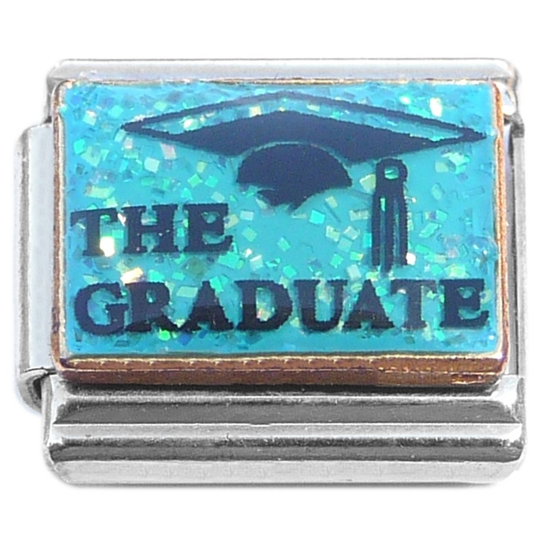 The Graduate Blue Sparkle Graduation Cap Italian Charm