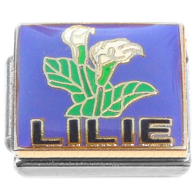 Lilly White Flower on Purple Italian Charm