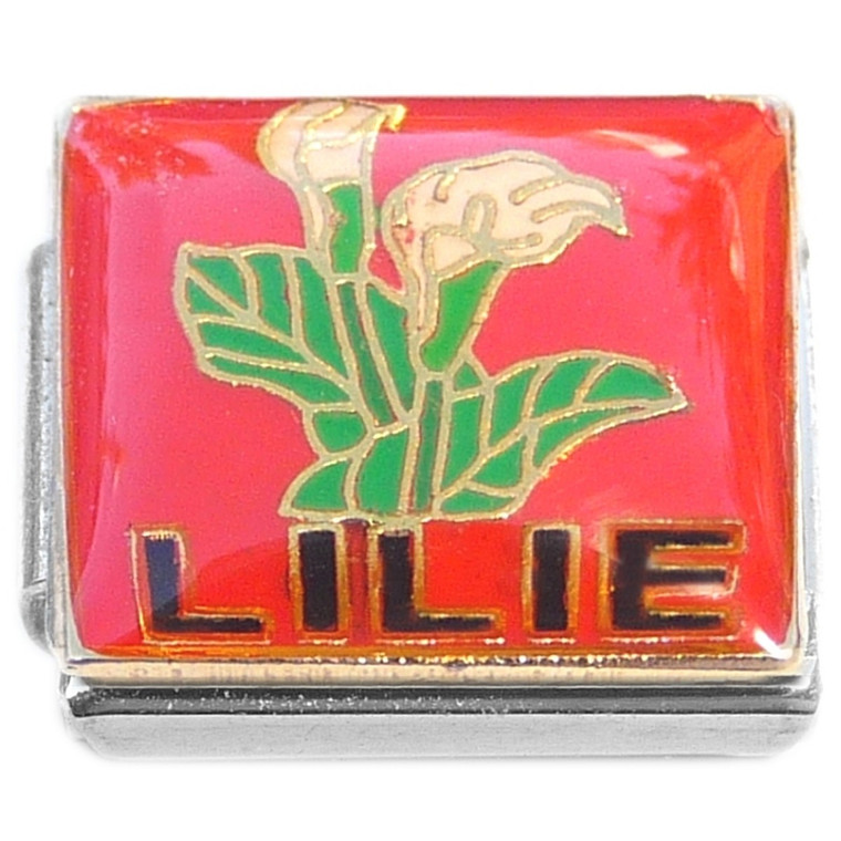 Lilly White Flower on Red Italian Charm
